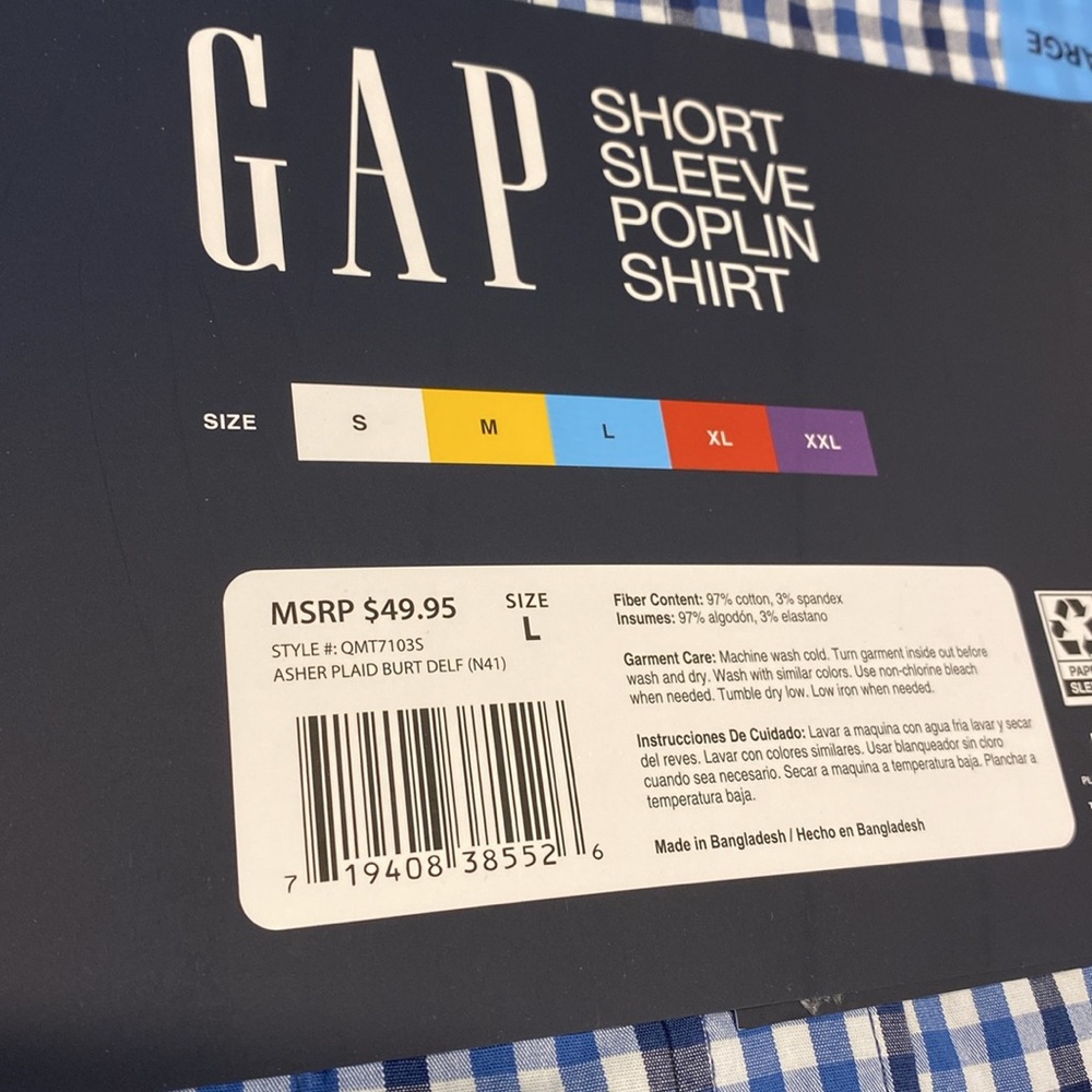 NWT Gap Short Sleeve Poplin Plaid Shirt Large Relaxed Fit Chest Pocket Cotton - Picture 8 of 11